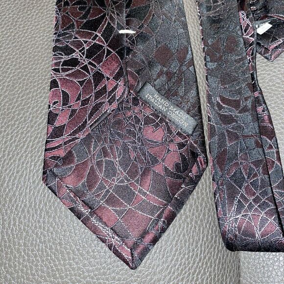 Jon Randall Maroon Abstract Art Deco Handmade Neck Tie 100% Silk - Picture 2 of 4